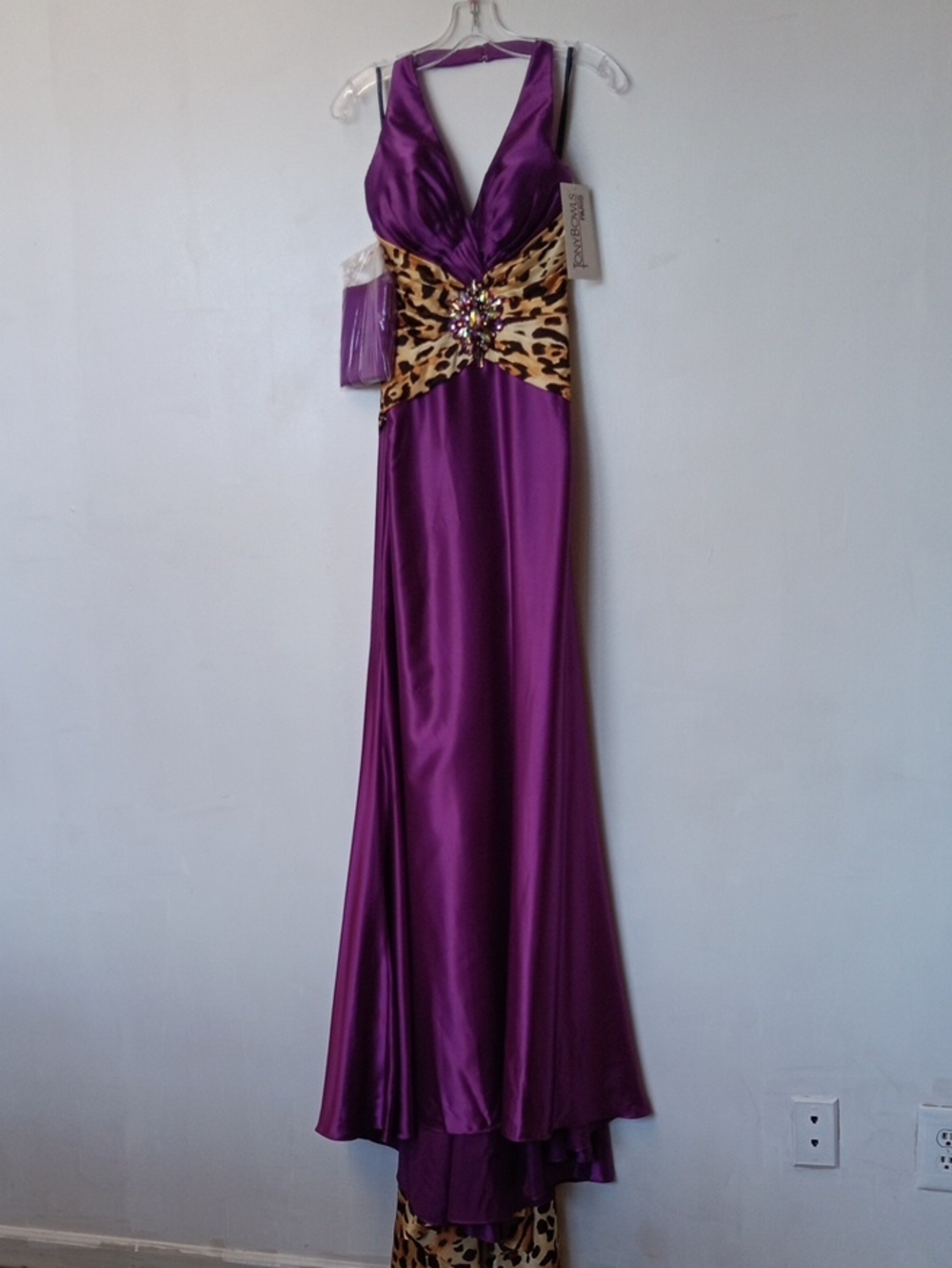 Vintage Tony Bowls Purple Halter Maxi Dress with Leopard Waist